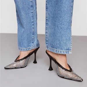 Nasty Gal PU Diamante Stud Heeled Mules